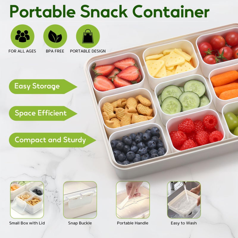 Sunhanny Snackle Box Container for Adults with 9 Compartment, Divided Serving Tray Snack Box Containers with Lid and Handle, Charcuterie Boxes Portable Snack Platter for Fruit Veggie Party Travel, White - Image 4