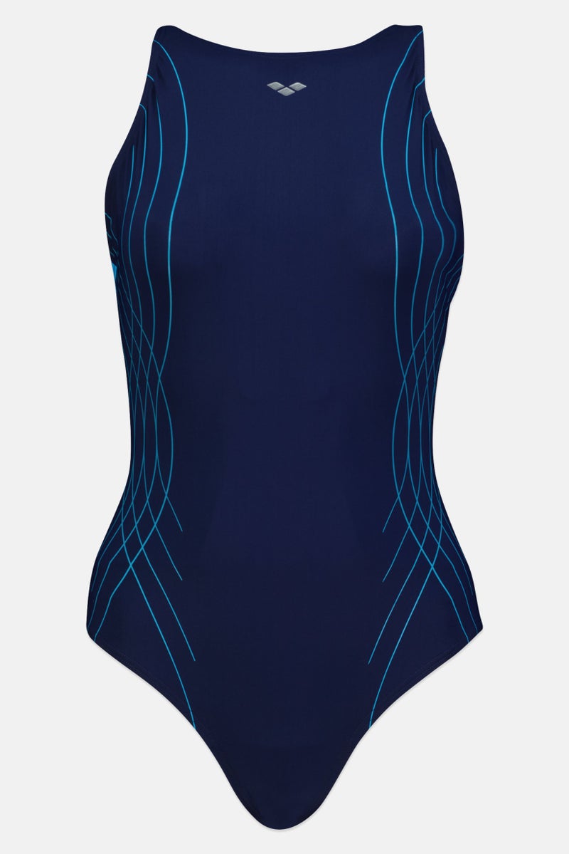 arena Women One Piece Brand Logo Sports Swimsuit, Navy  - Image 1