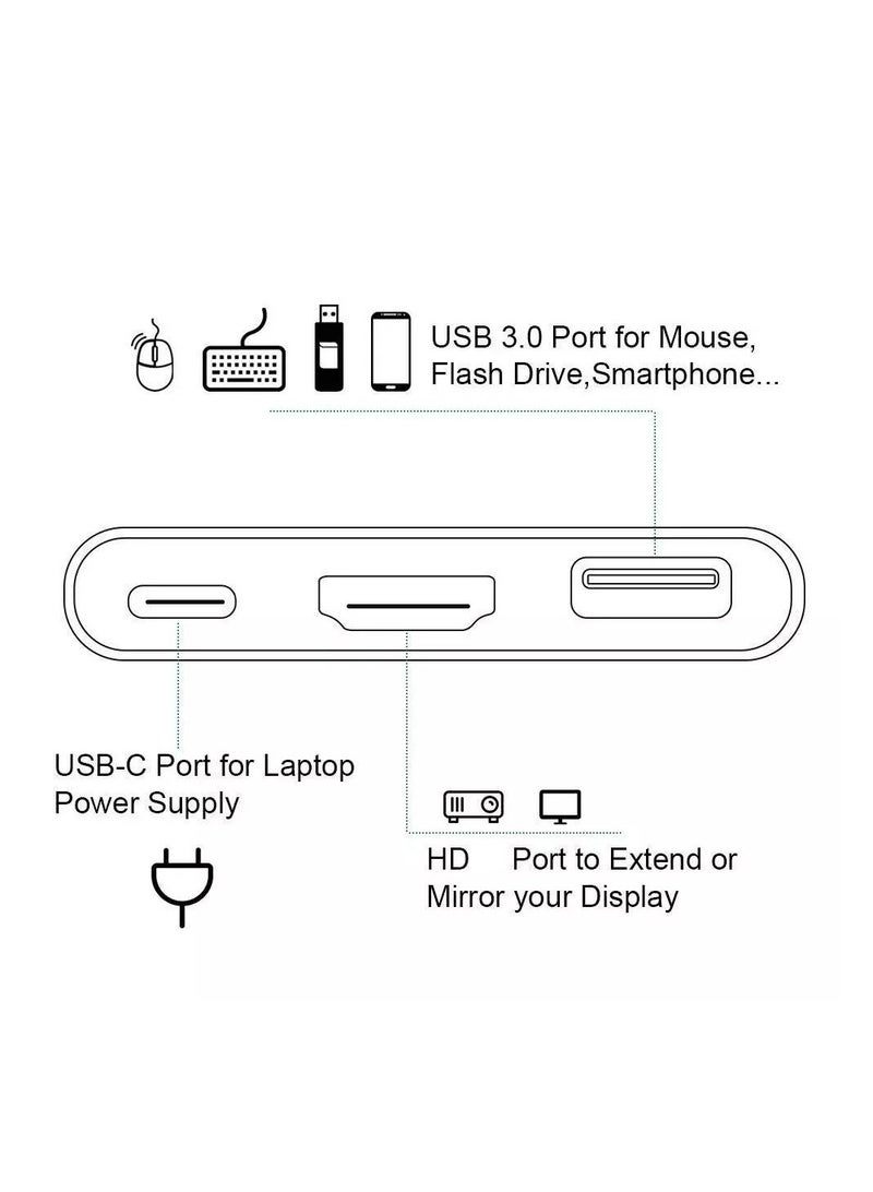 Zero ZERO 3IN1 TYPE-C Adapter with HDMI USB 3.0 and PD – Ultra Fast 4K Connection – Silver  - Image 4