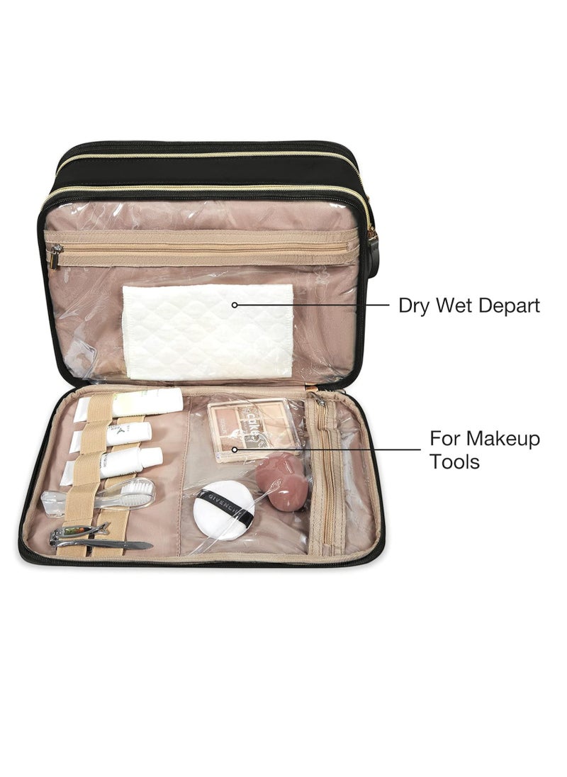 BAGSMART BAGSMART Large Toiletry Bag, Travel Makeup Organizer, Water-resistant Makeup Cosmetic Bag Door Room Essentials Travel Bag for Accessories, Shampoo, Full Sized Container, Toiletries (Black, Large)  - Image 2