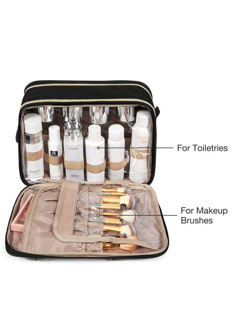 BAGSMART BAGSMART Large Toiletry Bag, Travel Makeup Organizer, Water-resistant Makeup Cosmetic Bag Door Room Essentials Travel Bag for Accessories, Shampoo, Full Sized Container, Toiletries (Black, Large)  - Image 4