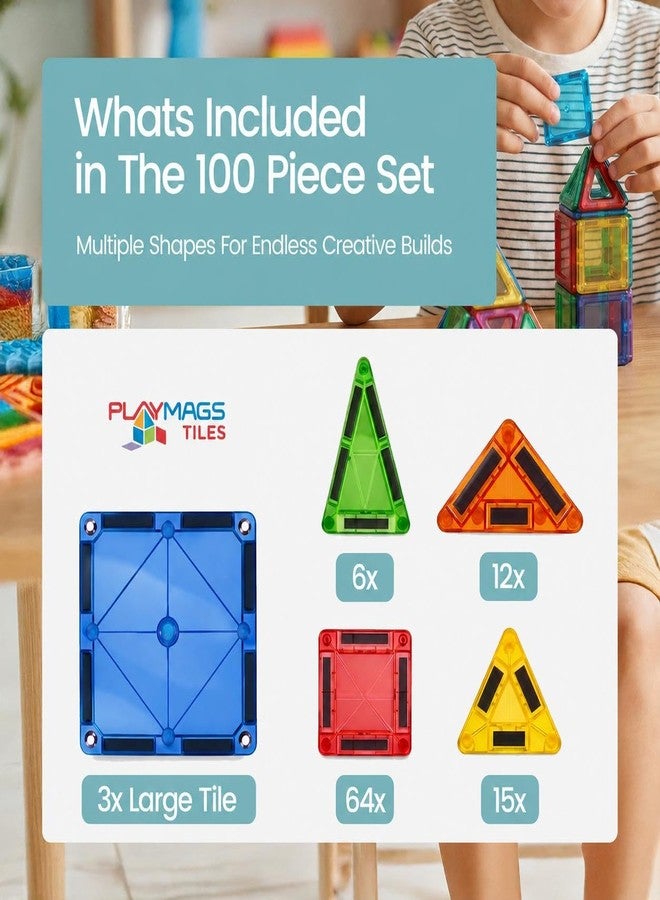 Playmags Mini Magnetic Tiles for Kids 100-Piece Set | Travel Magnetic Blocks | STEM Sensory Educational Toys | Portable Toddler Building Toys | Gift for Boys & Girls Ages 3 - Image 5