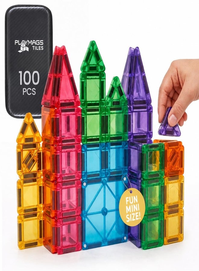 Playmags Mini Magnetic Tiles for Kids 100-Piece Set | Travel Magnetic Blocks | STEM Sensory Educational Toys | Portable Toddler Building Toys | Gift for Boys & Girls Ages 3 - Image 1