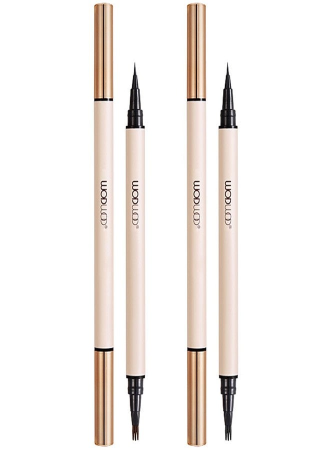 Vtrem 2 In 1 Double-Headed Microblade Eyebrow Pen + Black Liquid Eyeliner Pen Pencil Waterproof Microblading Eyebrow Pen Eye Brow Pencil Eye Liner Long Lasting Stay All Day (#01 Light Brown) - Image 5
