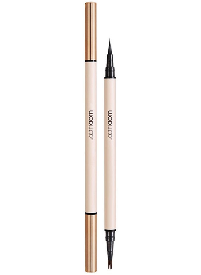 Vtrem 2 In 1 Double-Headed Microblade Eyebrow Pen + Black Liquid Eyeliner Pen Pencil Waterproof Microblading Eyebrow Pen Eye Brow Pencil Eye Liner Long Lasting Stay All Day (#01 Light Brown) - Image 1