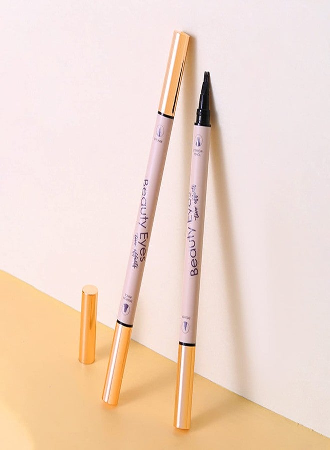 Vtrem 2 In 1 Double-Headed Microblade Eyebrow Pen + Black Liquid Eyeliner Pen Pencil Waterproof Microblading Eyebrow Pen Eye Brow Pencil Eye Liner Long Lasting Stay All Day (#01 Light Brown) - Image 4