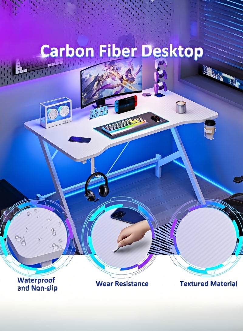Room&Board Carbon Fiber Gaming Table, Office Table with Headphone Hook, Cup Holder and Cable Management Design, Stable Y-Shaped Leg Study Desk for Home and Work - Image 4