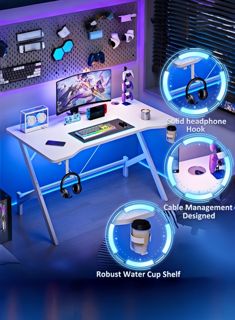 Room&Board Carbon Fiber Gaming Table, Office Table with Headphone Hook, Cup Holder and Cable Management Design, Stable Y-Shaped Leg Study Desk for Home and Work - Image 3