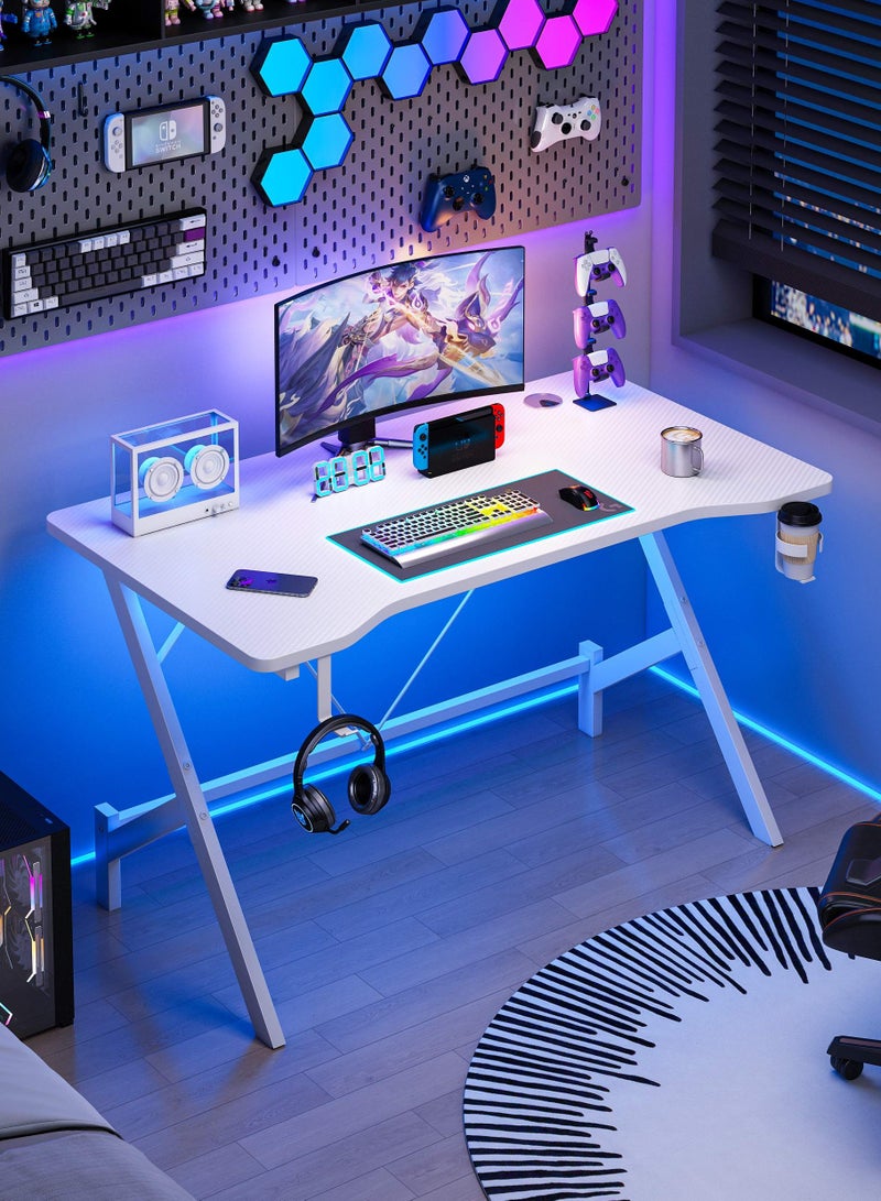 Room&Board Carbon Fiber Gaming Table, Office Table with Headphone Hook, Cup Holder and Cable Management Design, Stable Y-Shaped Leg Study Desk for Home and Work - Image 1