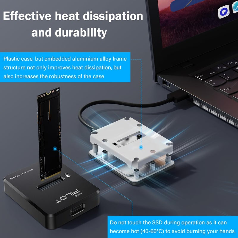 AMZPILOT M.2 NVMe & SATA to USB C Docking Station, M.2 SSD to USB A C Reader Adapter for Both M.2 (M Key, B+M Key) NVMe and SATA NGFF SSD Dock, Size for 2280 2260 2242 2230 22110 Enclosure - Plastic - Image 5