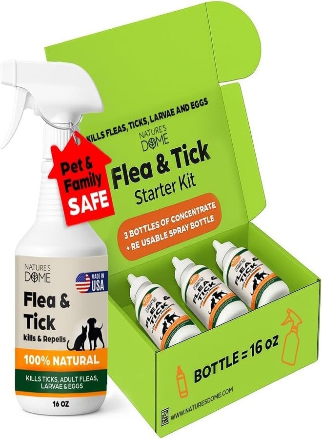 NATURE'S DOME Nature’s Dome Flea & Tick Starter Kit – Makes 3 Bottles (16 oz Each) – Plant-Based, Eco-Friendly Formula – Kills & Repels Fleas, Ticks, Larvae & Eggs – Safe for Pets, Kids & Plants - Image 1