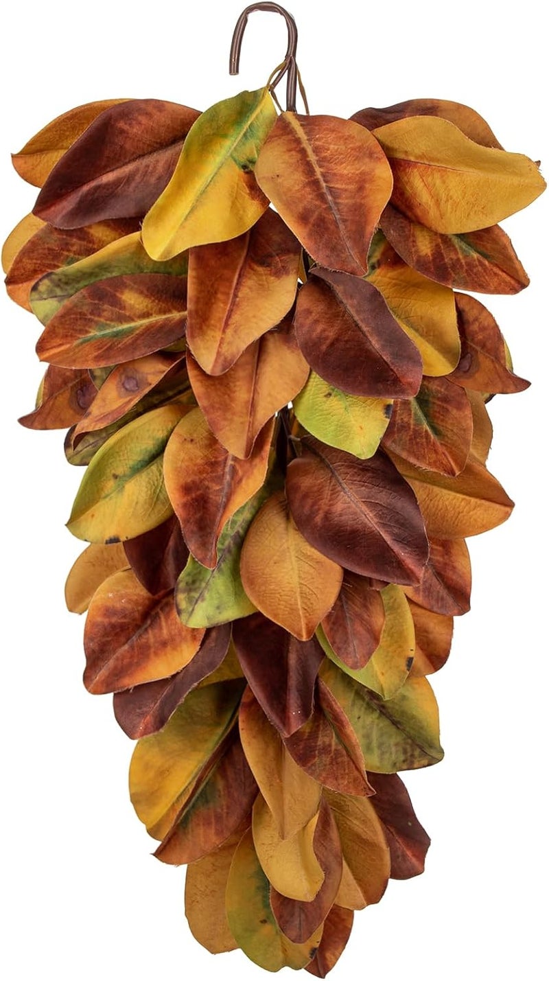 Arborus Autumn Foliage Teardrop Swag for Front Door – 27" Artificial Magnolia Leaf Garland Hanging Decoration – Fall Door, Thanksgiving Mantel & Wall Décor - Image 1