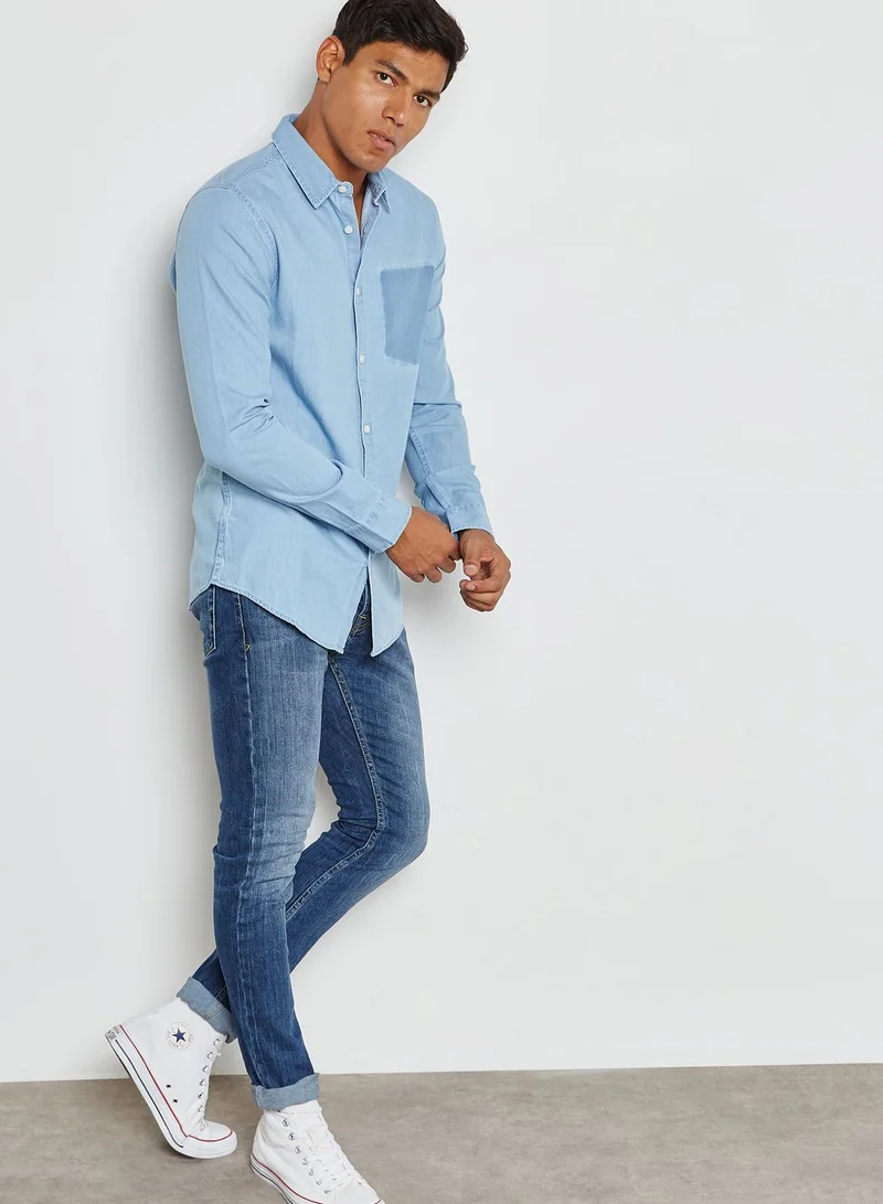 NEW LOOK Ghosted Pocket Denim Shirt