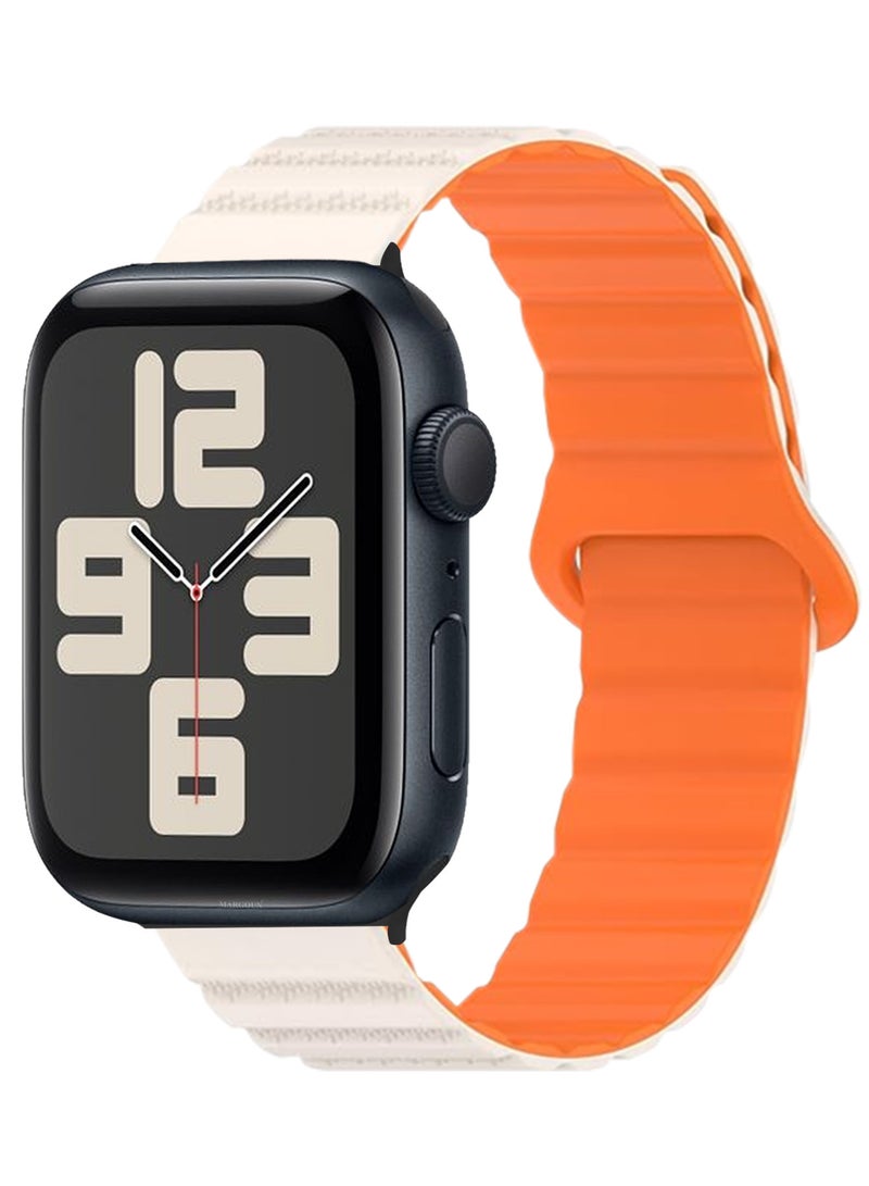 CATANES Sport Magnetic Watch Band, Compatible with Apple Watch 44mm 45mm 49mm, 42mm(Series 1-3 Case) Silicone Strap for iWatch Series 9/8/7/6/SE/Ultra - White Orange - Image 2
