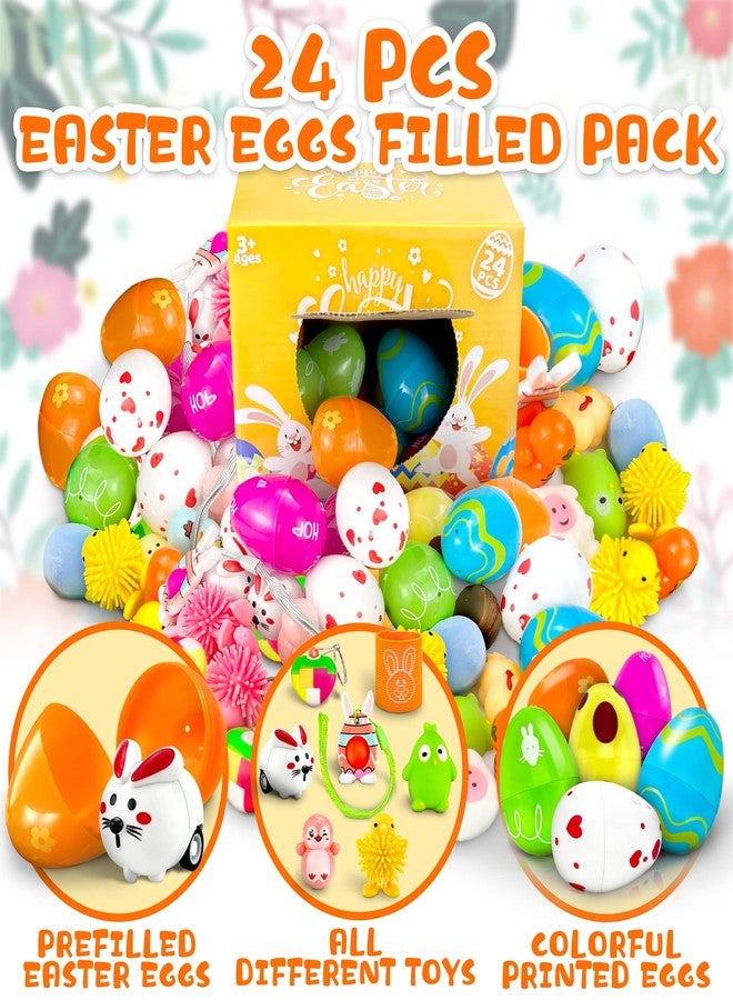 LINAYE 24 Packs Prefilled Easter Eggs with Toys Inside - Pre Filled Stuffed Easter Eggs with Pull-Back Cars, Mochi Toys for Egg Hunt, Basket Stuffers Gifts for Kids - Image 4