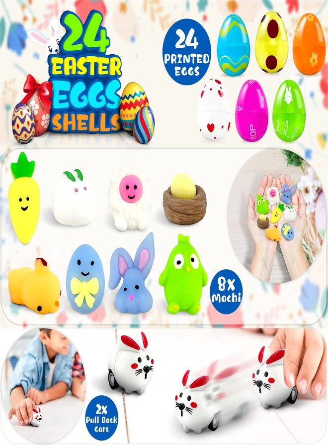LINAYE 24 Packs Prefilled Easter Eggs with Toys Inside - Pre Filled Stuffed Easter Eggs with Pull-Back Cars, Mochi Toys for Egg Hunt, Basket Stuffers Gifts for Kids - Image 2
