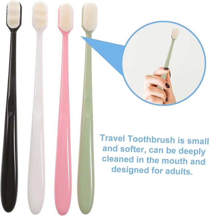 4 قطع فرشاة أسنان سفر ناعمة جدًا للبالغين، لطيفة على اللثة، محمولة، أخضر، أبيض، أسود - Image 4