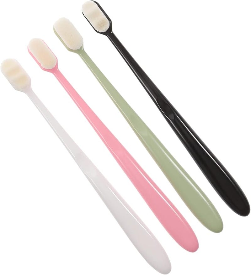 4 قطع فرشاة أسنان سفر ناعمة جدًا للبالغين، لطيفة على اللثة، محمولة، أخضر، أبيض، أسود - Image 2