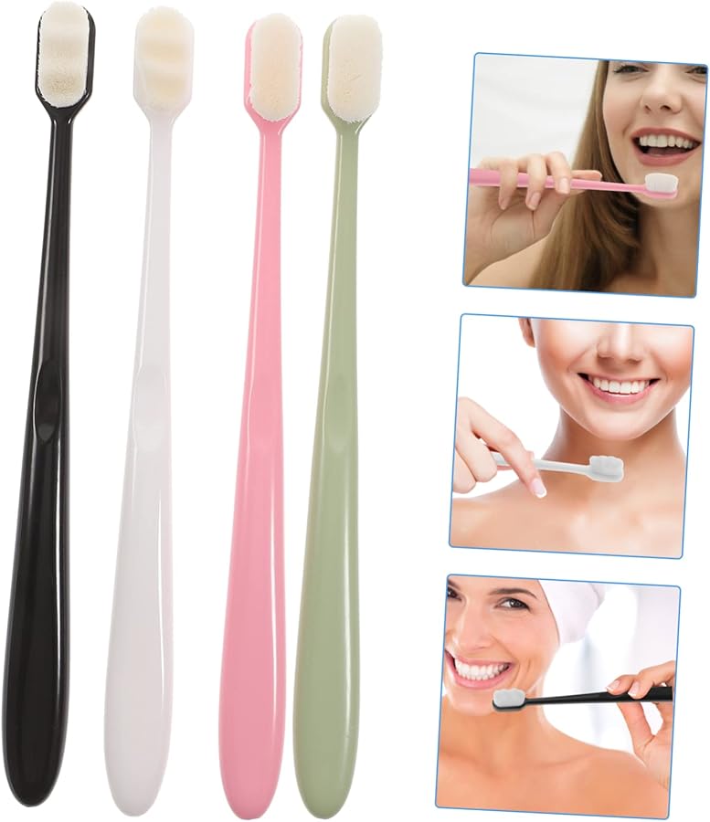 4 قطع فرشاة أسنان سفر ناعمة جدًا للبالغين، لطيفة على اللثة، محمولة، أخضر، أبيض، أسود - Image 3