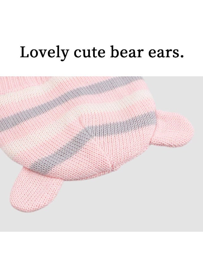 JANGANNSA Cute Knitted Boys Girls Beanie Warm Ear Protect Fall Winter Hat Cotton Lined Baby Beanie for Boys Infant Toddler Girls Bonnet 0-2Y (1-3 Years, Pink) - Image 3