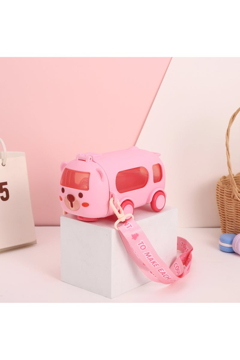 يونيكورن زجاجة ماء للأطفال بسعة 500 مل على شكل حافلة كرتونية مع حزام حمل – مثالية للسفر والمدرسة - Image 3