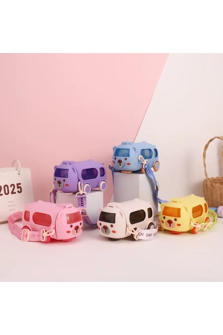 يونيكورن زجاجة ماء للأطفال بسعة 500 مل على شكل حافلة كرتونية مع حزام حمل – مثالية للسفر والمدرسة - Image 2