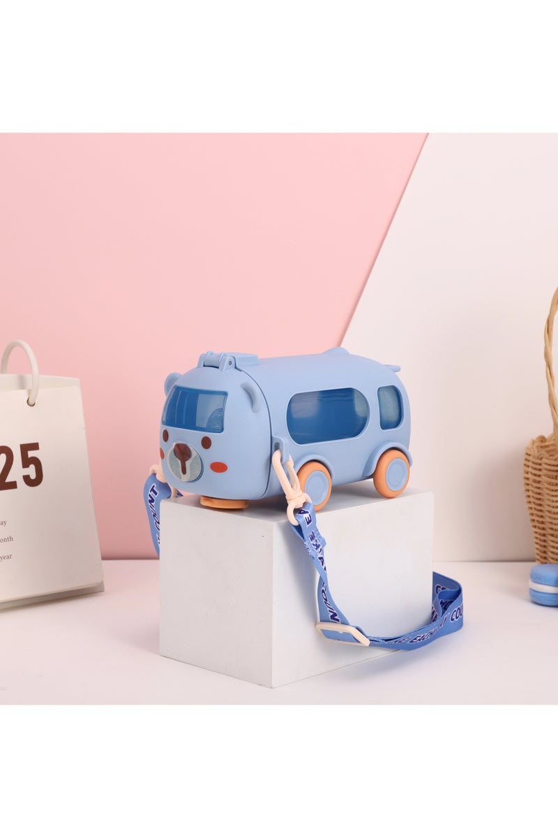 يونيكورن زجاجة ماء للأطفال بسعة 500 مل على شكل حافلة كرتونية مع حزام حمل – مثالية للسفر والمدرسة - Image 4