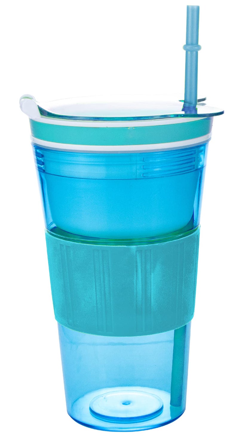 CaySep Women Men Snack and Drink Cup Kid's Combo All-in-One Tumbler for On-The-Go (Blue Pack of 1) - Image 1