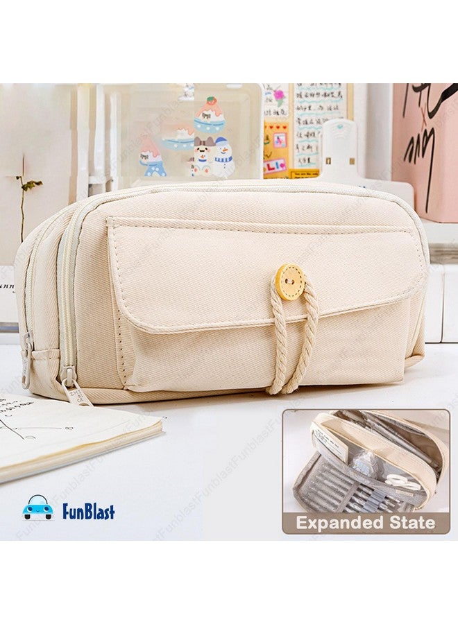 فنبلاست حقيبة أقلام فن بلاست، حافظة أقلام للبنات، حافظة تنظيم أدوات مكتبية كبيرة السعة، منظم أقلام أنيق، حقيبة متعددة الأغراض بسحاب للأطفال والكبار (بيج) - Image 2