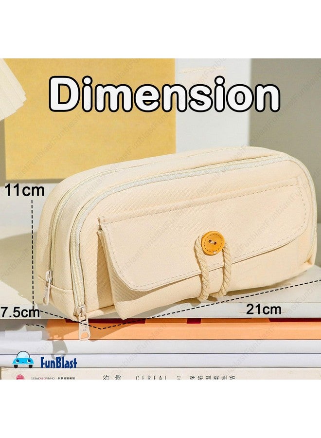 فنبلاست حقيبة أقلام فن بلاست، حافظة أقلام للبنات، حافظة تنظيم أدوات مكتبية كبيرة السعة، منظم أقلام أنيق، حقيبة متعددة الأغراض بسحاب للأطفال والكبار (بيج) - Image 3