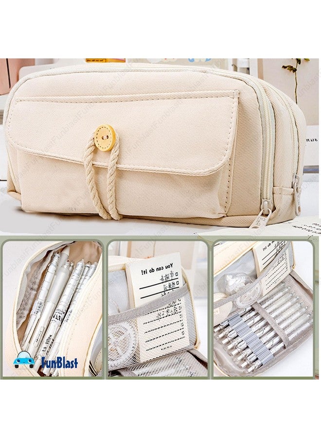 فنبلاست حقيبة أقلام فن بلاست، حافظة أقلام للبنات، حافظة تنظيم أدوات مكتبية كبيرة السعة، منظم أقلام أنيق، حقيبة متعددة الأغراض بسحاب للأطفال والكبار (بيج) - Image 4