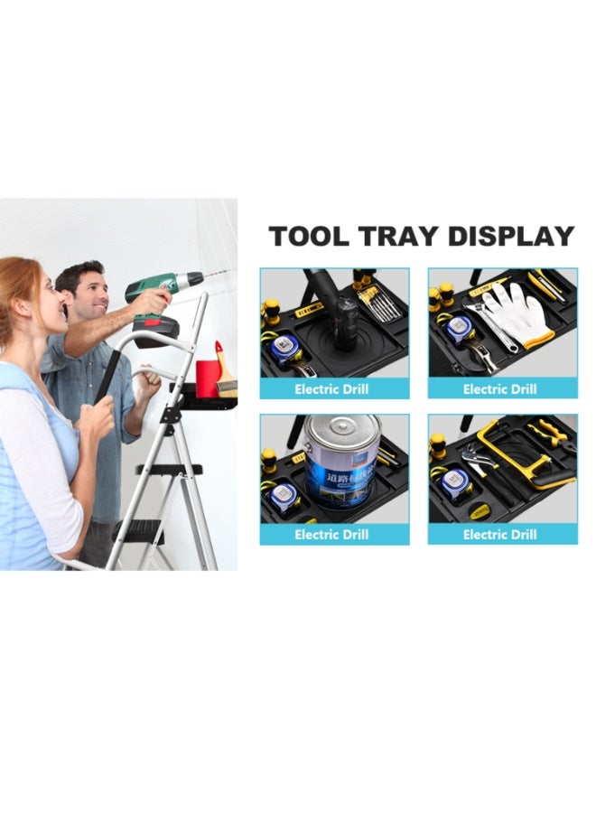 Liberti 5 Step Ladder with Handrails, Folding Step Stool Portable Steel Ladder for Adults for Home Kitchen Library Office, White - Image 3