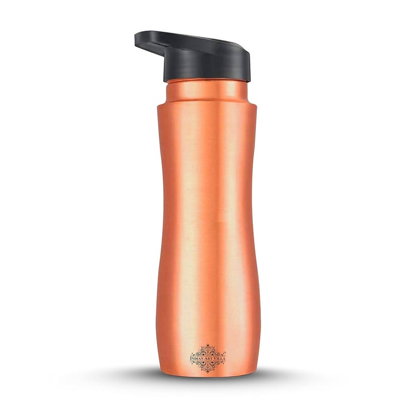 INDIAN ART VILLA INDIAN ART VILLA Set of 2 Pure Copper Sipper Bottle with Lacquer Coating Curved Design Water Storage Drinkware Ayurveda Yoga Volume 1 Litre  - Image 2