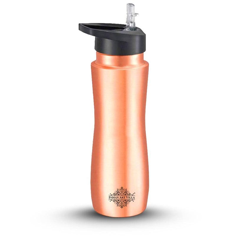 INDIAN ART VILLA INDIAN ART VILLA Set of 2 Pure Copper Sipper Bottle with Lacquer Coating Curved Design Water Storage Drinkware Ayurveda Yoga Volume 1 Litre  - Image 3