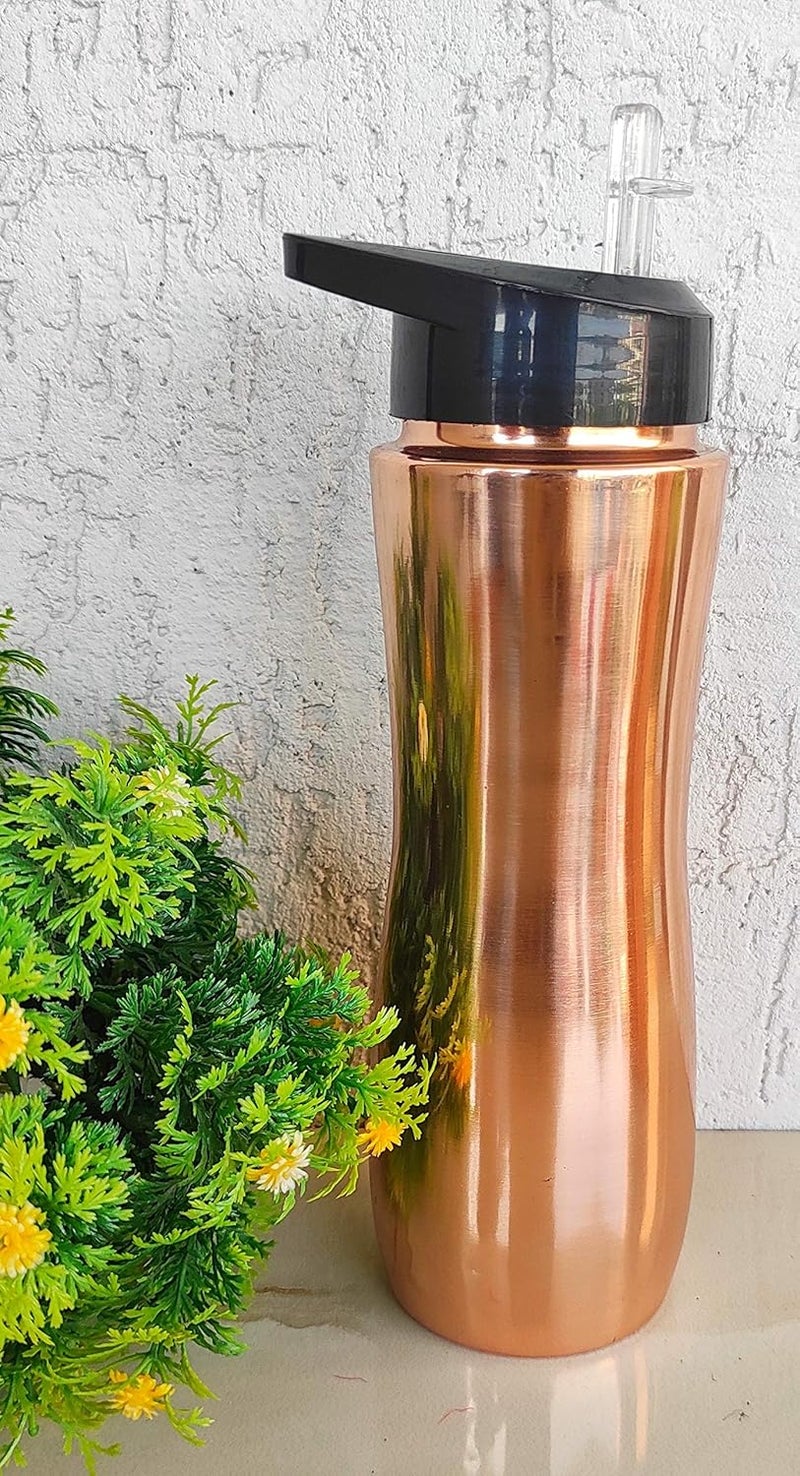 INDIAN ART VILLA INDIAN ART VILLA Set of 2 Pure Copper Sipper Bottle with Lacquer Coating Curved Design Water Storage Drinkware Ayurveda Yoga Volume 1 Litre  - Image 4