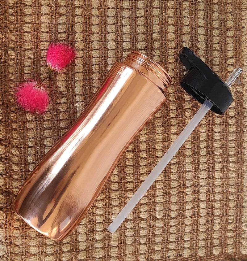 INDIAN ART VILLA INDIAN ART VILLA Set of 2 Pure Copper Sipper Bottle with Lacquer Coating Curved Design Water Storage Drinkware Ayurveda Yoga Volume 1 Litre  - Image 5
