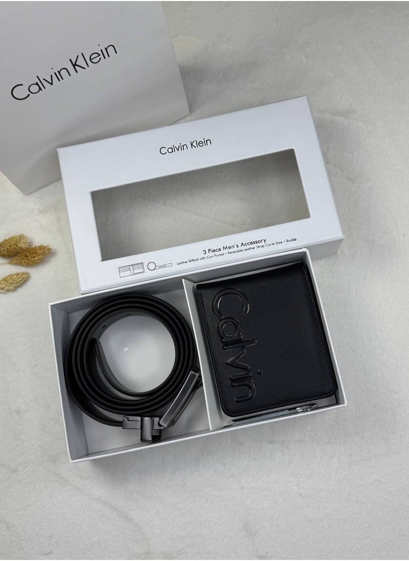 CALVIN KLEIN JEANS PLUS Calvin Klein Jeans Men's Leather Belt and Wallet Set - Black  - Image 1