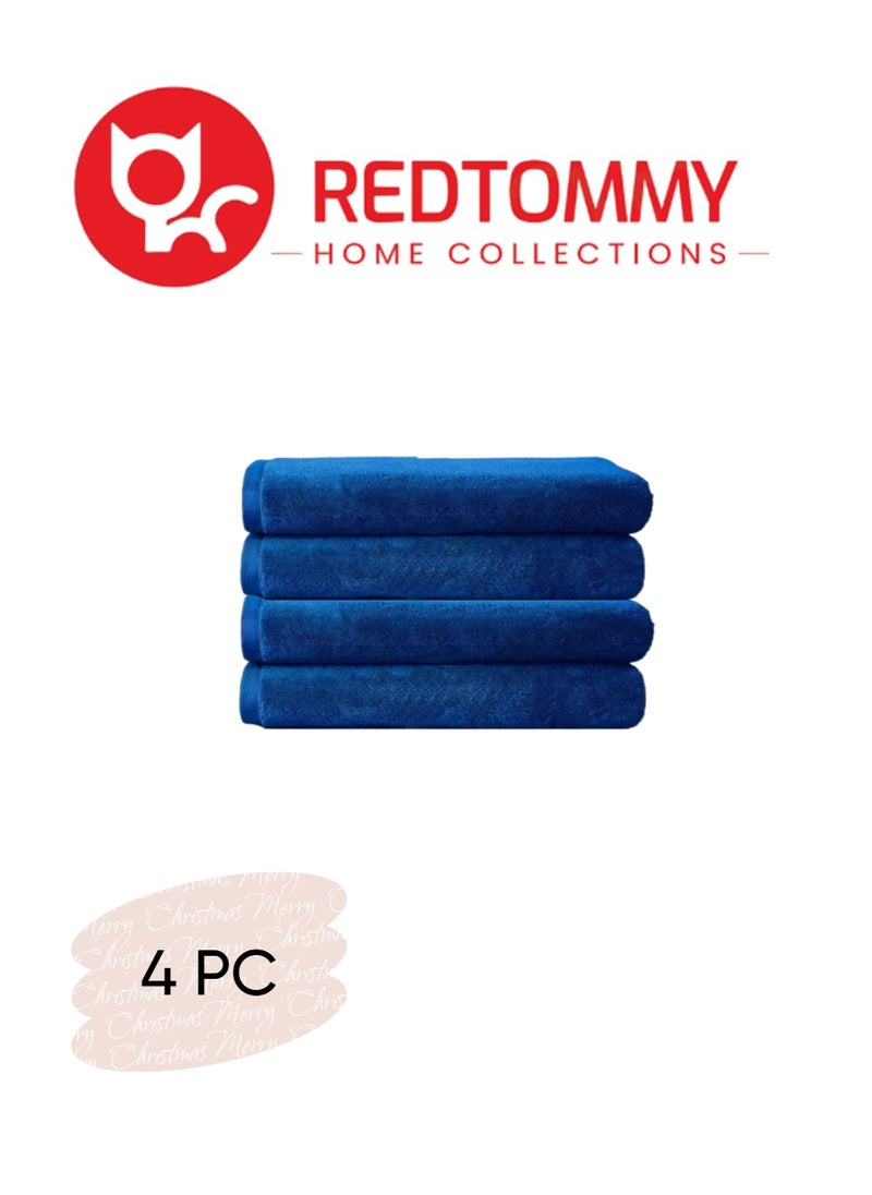 REDTOMMY عبوة من 4 - منشفة استحمام فاخرة باللون الأزرق الملكي 100% قطن (90x180 سم) - كبيرة جدًا، فائقة الامتصاص وطويلة الأمد - Image 1