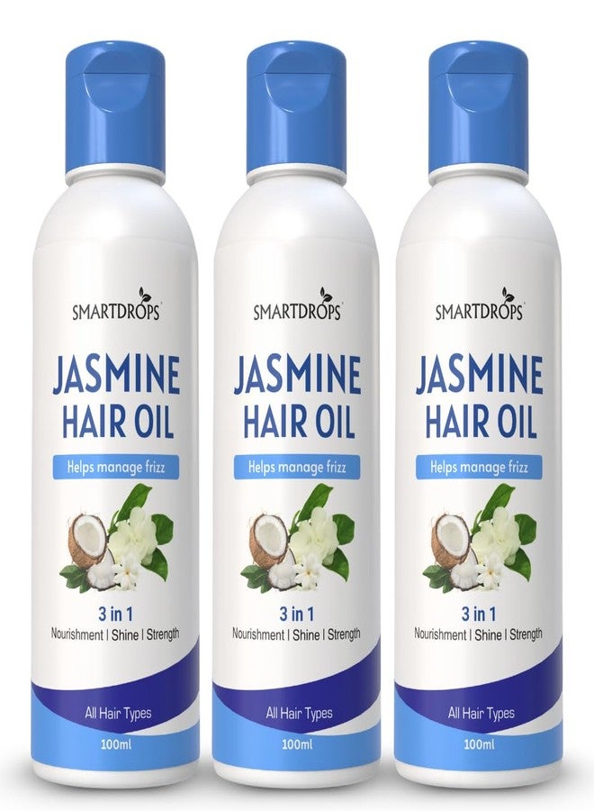 Smartdrops Jasmine Coconut Hair Oil for Hair Care and Styling Routine, Non Sticky Hair Oil Suitable for Men Women Daily Use | 100ml (Pack 3) - Image 1