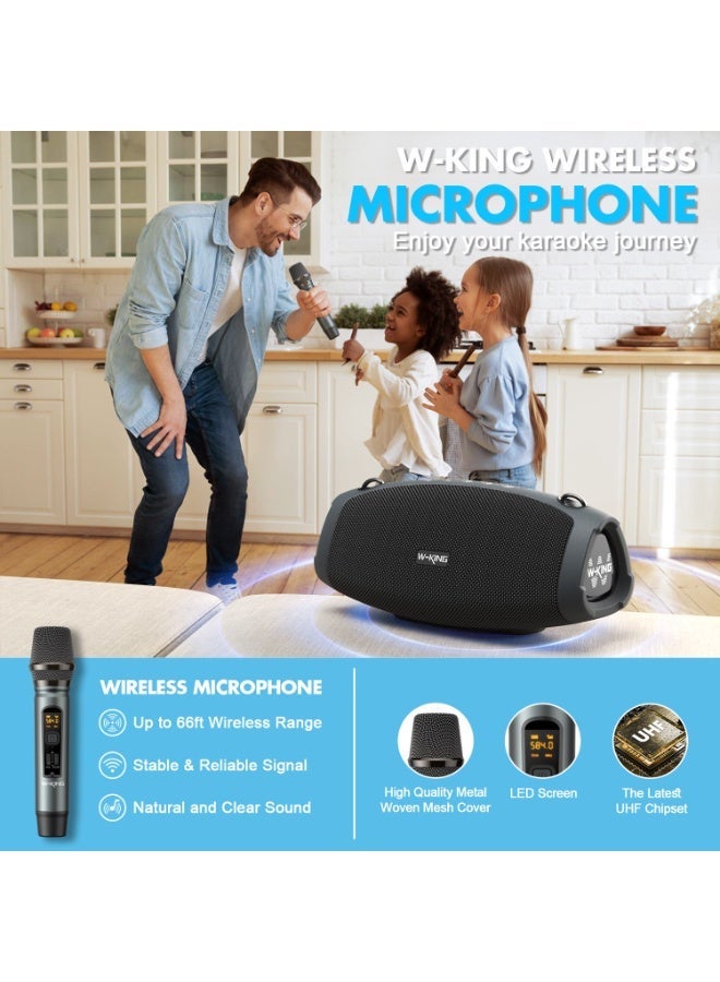 W-KING Portable Loud Bluetooth Speaker with Wireless Microphone, 70W Outdoor Speaker Bluetooth Wireless Waterproof, Triple Passive Radiators, Deep Bass, AUX, TF Card - Image 3