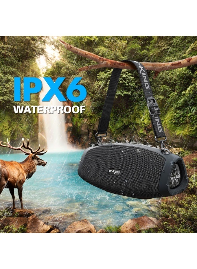 W-KING Portable Loud Bluetooth Speaker with Wireless Microphone, 70W Outdoor Speaker Bluetooth Wireless Waterproof, Triple Passive Radiators, Deep Bass, AUX, TF Card - Image 4