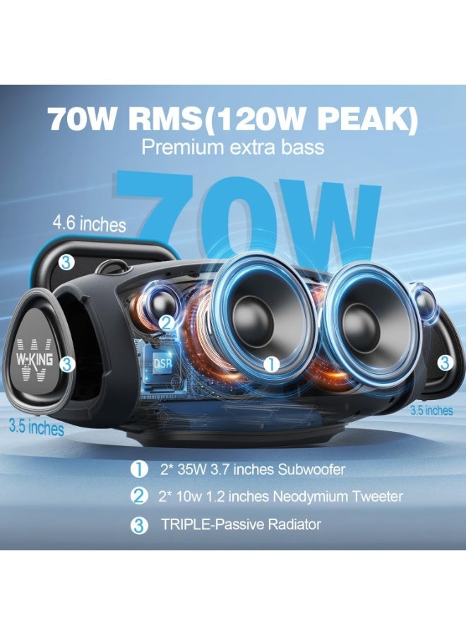 W-KING Portable Loud Bluetooth Speaker with Wireless Microphone, 70W Outdoor Speaker Bluetooth Wireless Waterproof, Triple Passive Radiators, Deep Bass, AUX, TF Card - Image 2