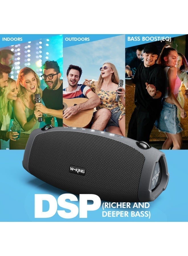 W-KING Portable Loud Bluetooth Speaker with Wireless Microphone, 70W Outdoor Speaker Bluetooth Wireless Waterproof, Triple Passive Radiators, Deep Bass, AUX, TF Card - Image 5