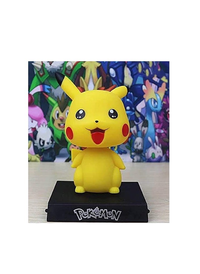 Pikachu Pokemon Action Figure Limited Edition, Fictional Creature|Pokemon Series Character| Bobblehead with Mobile Holder for Car Dashboard, Office Desk & Study Table