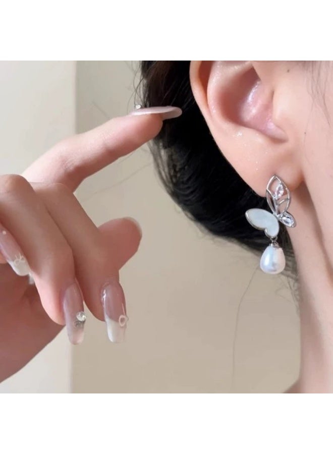 Goolsky Fresh Butterfly Pearl Earrings for Women – Elegant Luxury Stud & Drop Earrings, Butterfly Pearl Motifs S925 Silver Hypoallergenic, Daily Wear Parties Gifting - Image 4