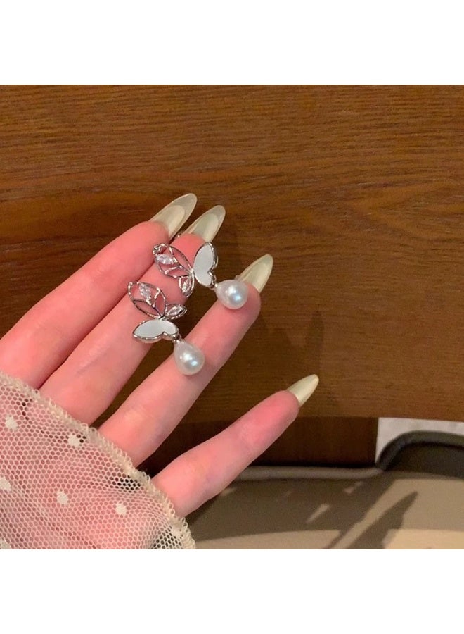 Goolsky Fresh Butterfly Pearl Earrings for Women – Elegant Luxury Stud & Drop Earrings, Butterfly Pearl Motifs S925 Silver Hypoallergenic, Daily Wear Parties Gifting - Image 3