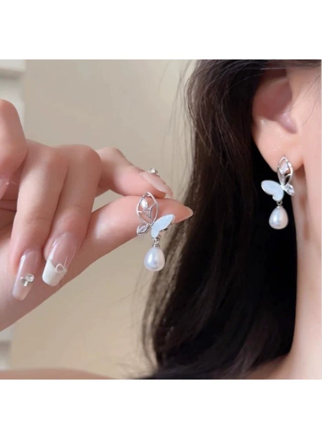 Goolsky Fresh Butterfly Pearl Earrings for Women – Elegant Luxury Stud & Drop Earrings, Butterfly Pearl Motifs S925 Silver Hypoallergenic, Daily Wear Parties Gifting - Image 5