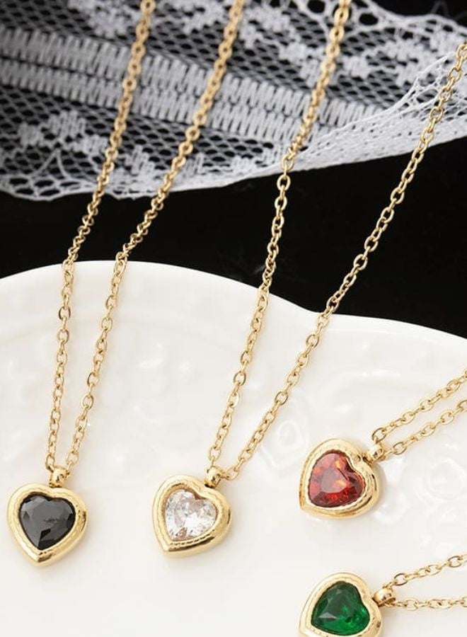 Andaazs Women’s Nova Heart Pendant Necklace – 18K Gold-Plated Chain with Green Cubic Zirconia – Elegant Romantic Jewelry - Image 3