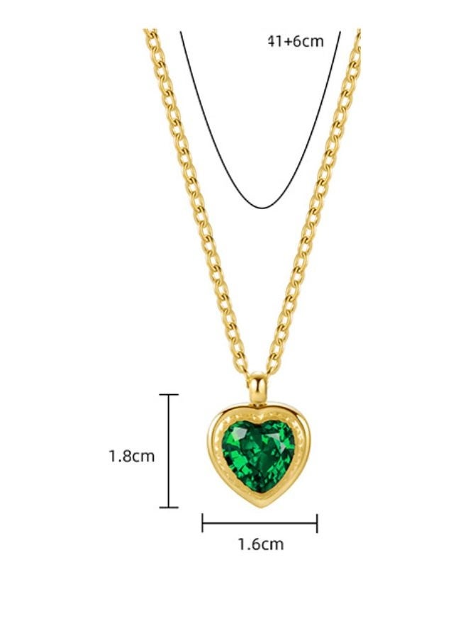 Andaazs Women’s Nova Heart Pendant Necklace – 18K Gold-Plated Chain with Green Cubic Zirconia – Elegant Romantic Jewelry - Image 2