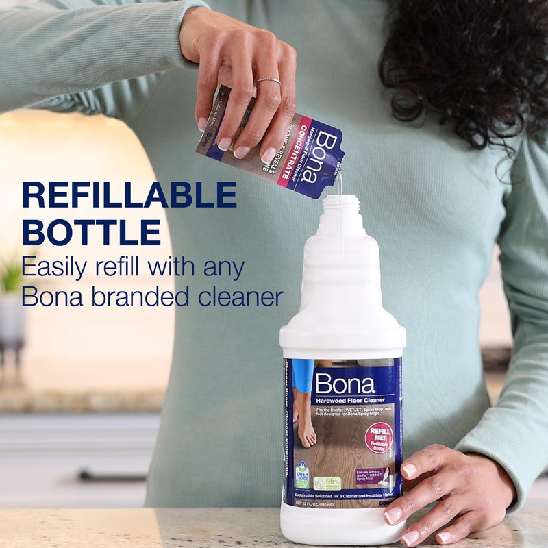 Bona Hardwood Floor Cleaner Bottle for use with Swiffer WETJET Spray Mop, makes 64 Fl Oz - Includes Filled Bottle + Concentrate Refill for Wood Floor Cleaning - Image 3
